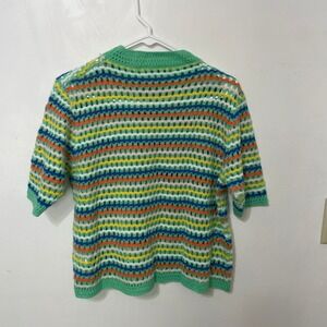 Miss Sparkling Multi Color Striped Crochet Knit Short Sleeve Top Artsy Boho